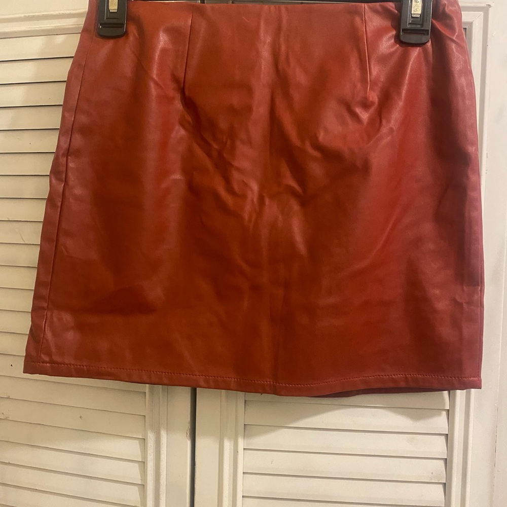 Elegant Red Leather Skirt